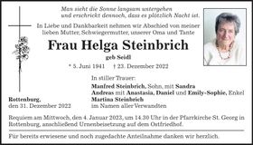Traueranzeige Helga Steinbruch