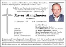 Traueranzeige Xaver Stanglmeier