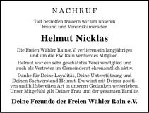 Traueranzeige Helmut Nicklas