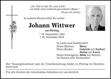 Traueranzeige Joahnn Wittwer