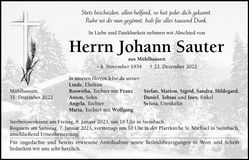 Traueranzeige Josef Sauter