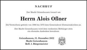 Traueranzeige Alois Oßner