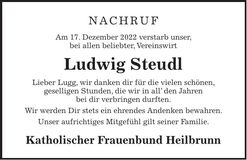 Traueranzeige Ludwig Steudl