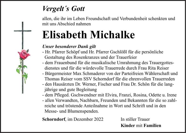 Traueranzeige Elisabeth Michalke