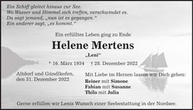 Traueranzeige Helene Mertens