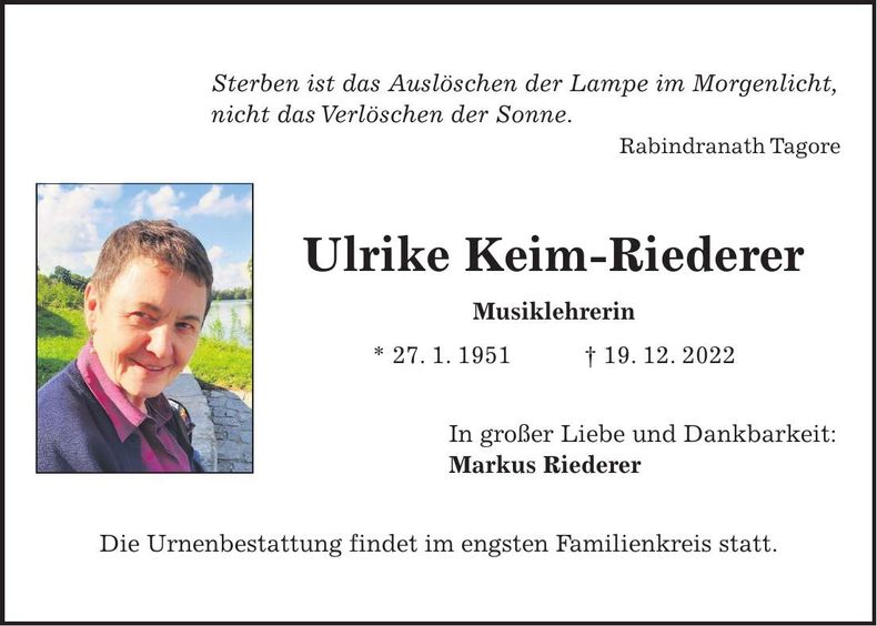 Traueranzeige Ulrike Keim-Riederer