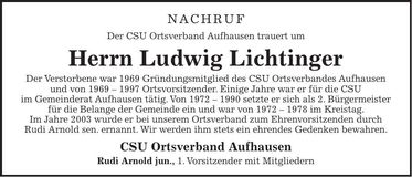 Traueranzeige Ludwig Lichtinger