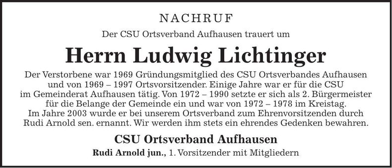 Traueranzeige Ludwig Lichtinger