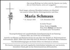 Traueranzeige Maria Schmaus