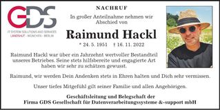 Traueranzeige Raimund Hackl