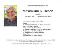 Traueranzeige Maximilian K. Resch
