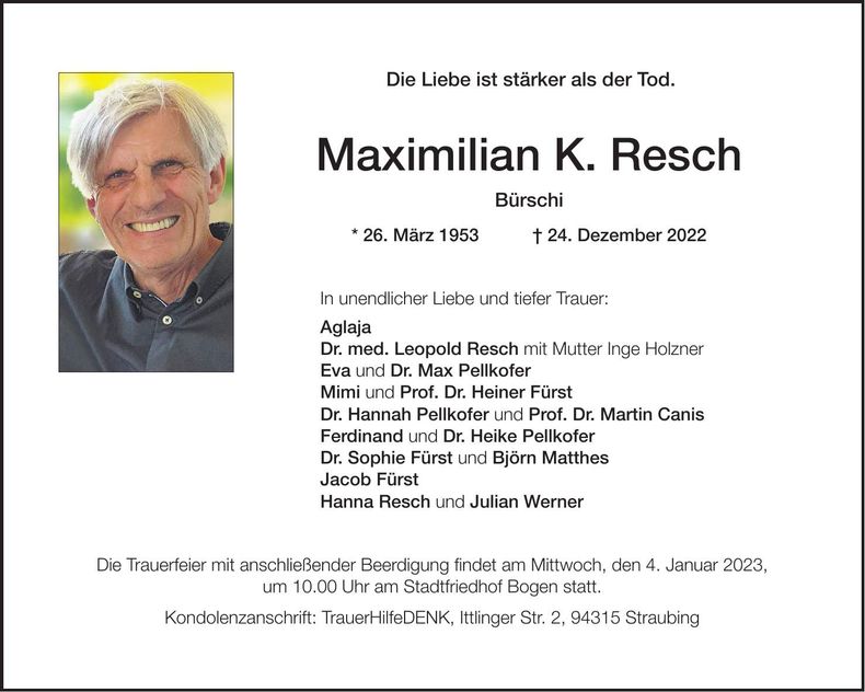 Traueranzeige Maximilian K. Resch