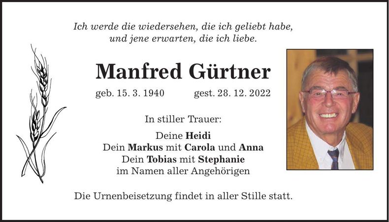 Traueranzeige Manfred Gürtner