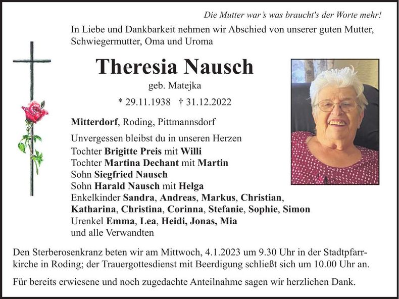 Traueranzeige Theresia Nausch
