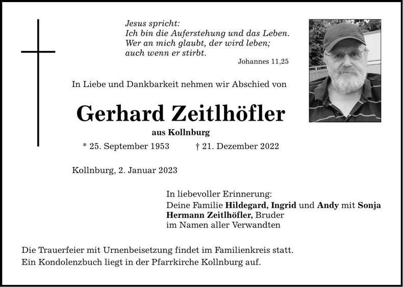 Traueranzeige Gerhard Zeitlhöfler