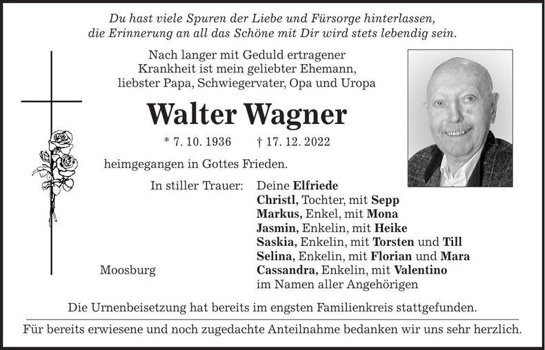 Traueranzeige Walter Wagner