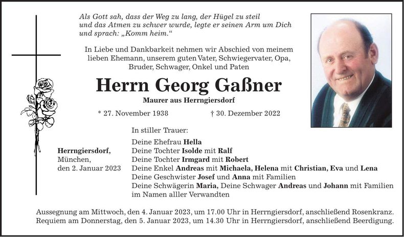 Traueranzeige Georg Gaßner