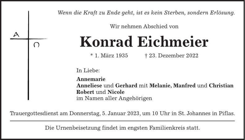 Traueranzeige Konrad Eichmeier