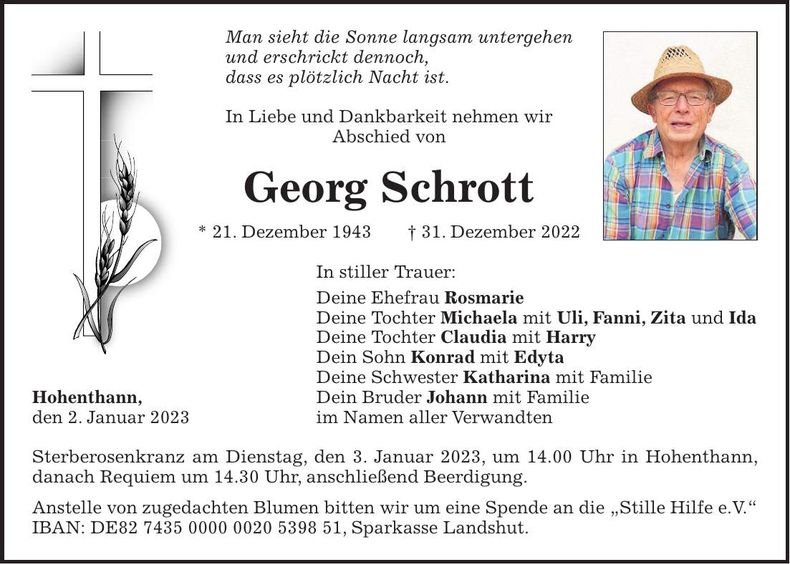 Traueranzeige Georg Schrott