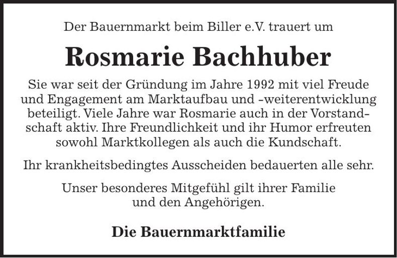 Traueranzeige Rosmarie Bachhuber