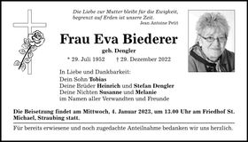 Traueranzeige Eva Biederer