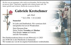 Traueranzeige Gabriele Kretschmer