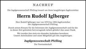 Traueranzeige Rudolf Iglberger