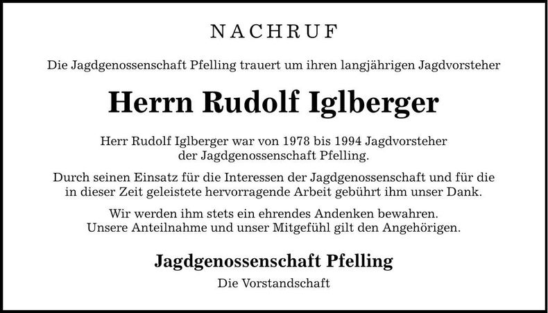 Traueranzeige Rudolf Iglberger
