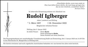 Traueranzeige Rudolf Iglberger