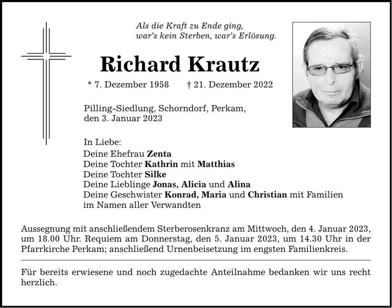 Traueranzeige Richard Krautz