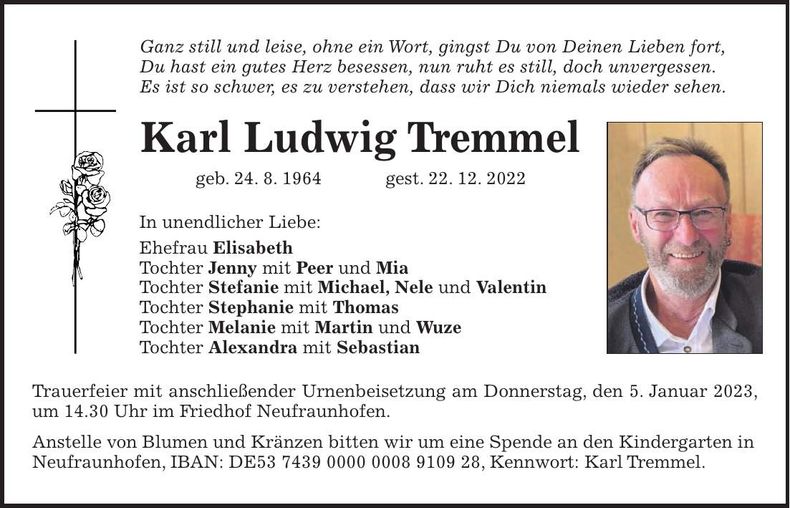 Traueranzeige Karl Ludwig Tremmel
