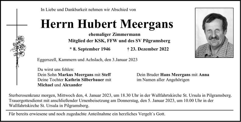 Traueranzeige Hubert Meergans