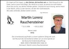 Traueranzeige Martin Lorenz Rauchensteiner