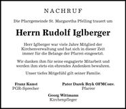 Traueranzeige Rudolf Iglberger