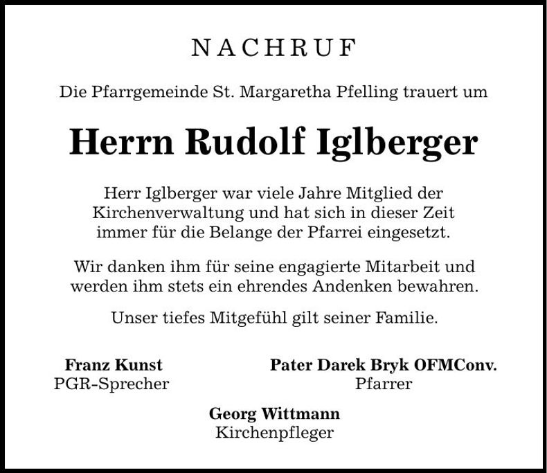 Traueranzeige Rudolf Iglberger