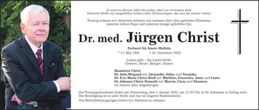 Traueranzeige Jürgen Dr. med. Christ