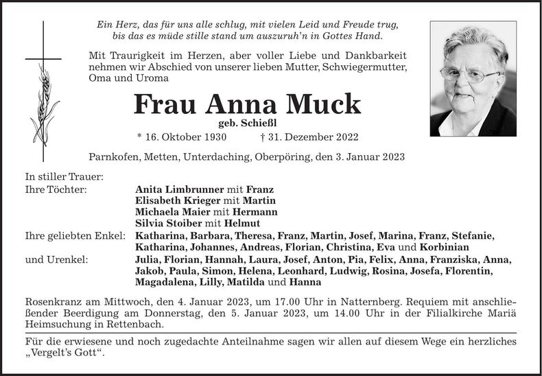 Traueranzeige Anna Muck