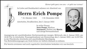 Traueranzeige Erich Pompe