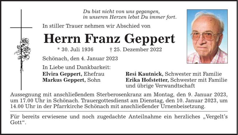 Traueranzeige Franz Geppert