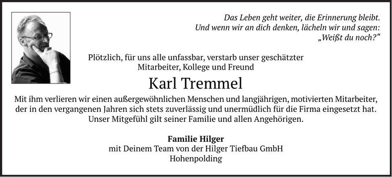 Traueranzeige Karl Tremmel