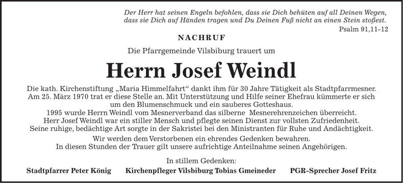 Traueranzeige Josef Weindl