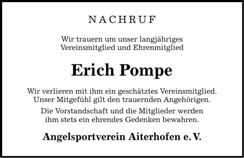 Traueranzeige Erich Pompe