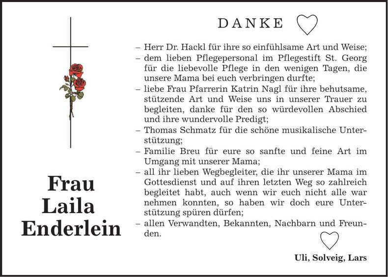 Traueranzeige Laila Enderlein