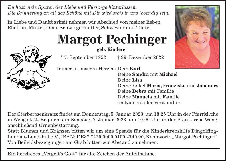 Traueranzeige Margot Pechinger