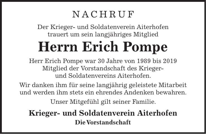 Traueranzeige Erich Pompe
