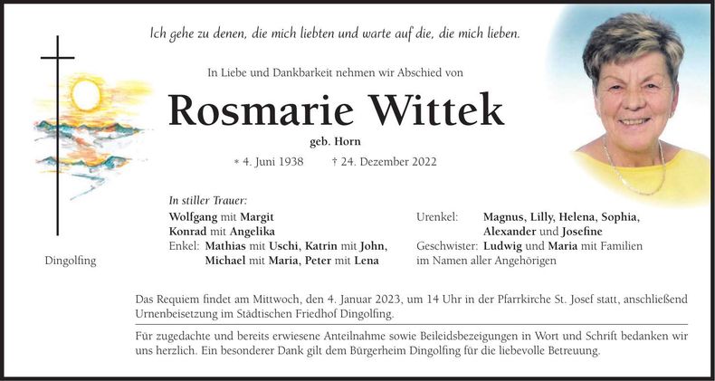 Traueranzeige Rosmarie Wittek