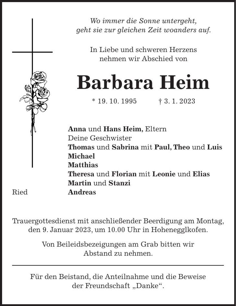 Traueranzeige Barbara Heim