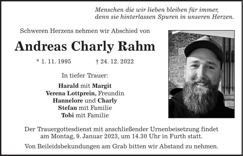 Traueranzeige Andreas Charly Rahm
