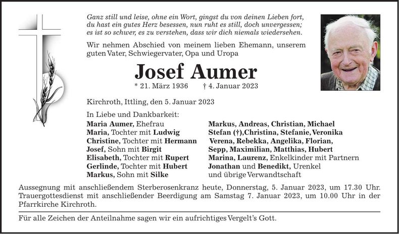 Traueranzeige Josef Aumer