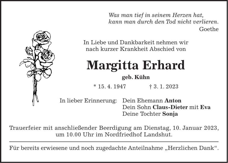 Traueranzeige Margitta Erhard